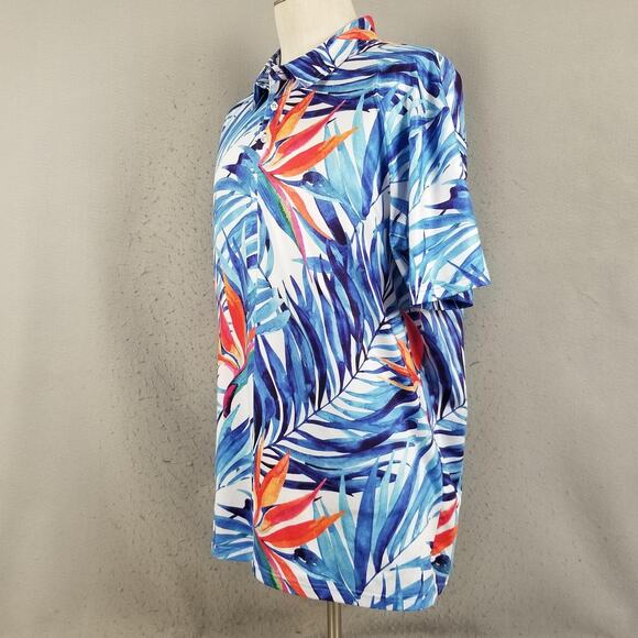 Handsome Bogey Polo Shirt Mens XL Blue Tropical Hawaiian Golf Bird of Paradise - Picture 6 of 14